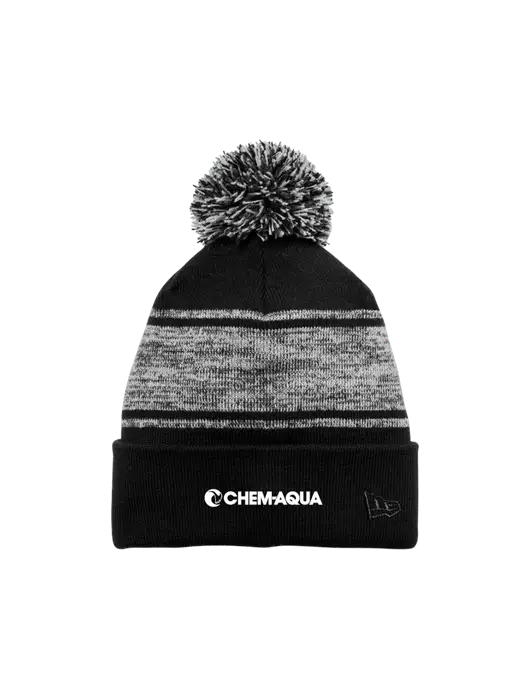New Era Black/Charcoal Knit Chilled Pom Beanie w/Chem-Aqua Logo
