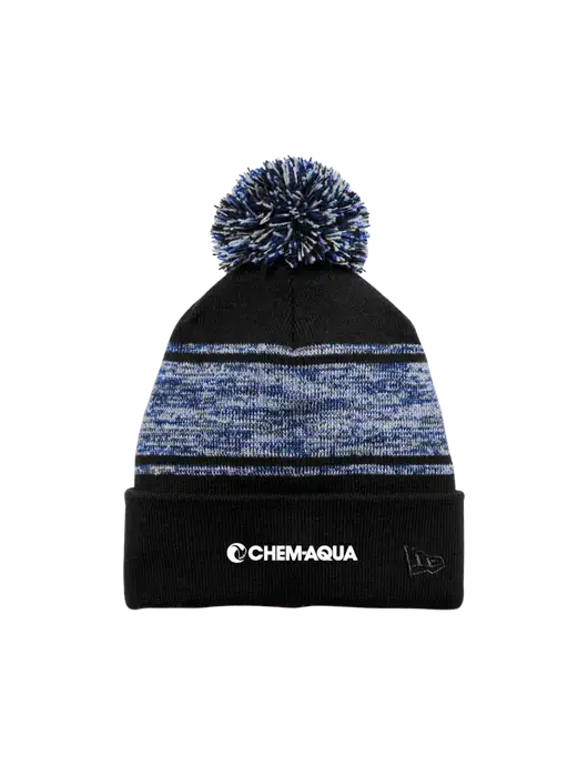 New Era Black/Royal Knit Chilled Pom Beanie w/Chem-Aqua Logo