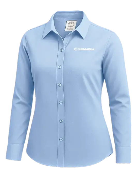 Brooks Brothers Womens Light Blue Wrinkle-Free Stretch Nailhead Shirt w/Chem-Aqua Logo