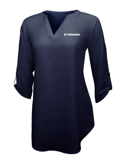 Navy Womens 3/4 Sleeve Tunic Blouse w/Chem-Aqua Logo