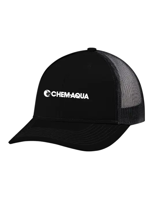 Snapback Ponytail Trucker Cap Black w/Black Mesh w/Chem-Aqua Logo