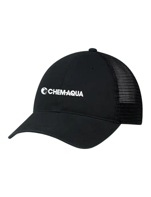 Richardson 111 Garment Washed Trucker Cap Black w/Black Mesh w/Chem-Aqua Logo
