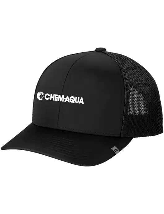TravisMathew Black Cruz Trucker Cap w/Chem-Aqua Logo